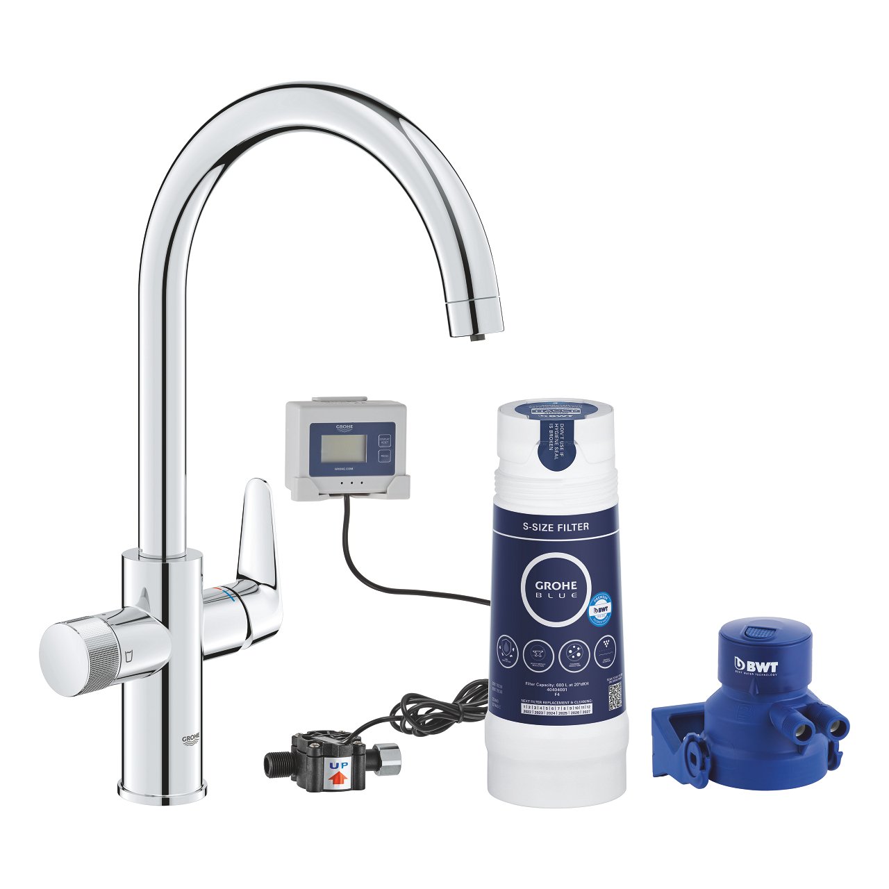 Grohe Blue Pure BauCurve 30581000 – Rubinetto Cucina Multifunzionale con Filtro a 5 Fasi, Taglia S